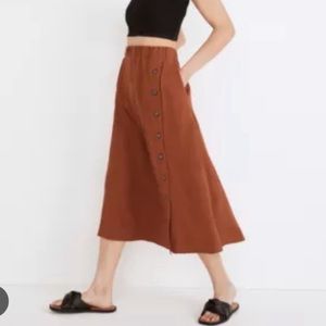 Madewell Linen-Blend Side Button Midi Skirt w Pockets Rust Sz XS